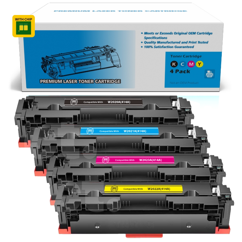[With Chip] HP W2020A/1/2/3A 414A Compatible BK/C/M/Y Standard Yield Toner Cartridge - 4 Pack