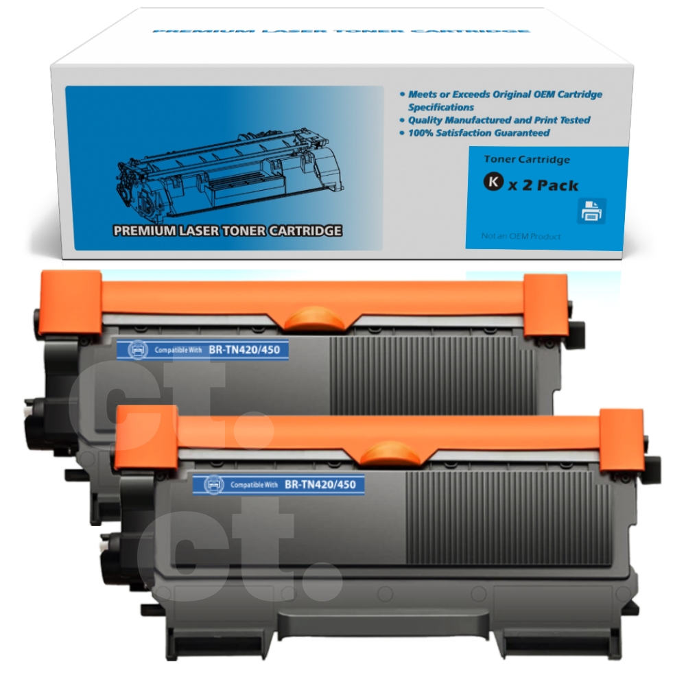 Brother TN-450 TN450 TN420 Compatible Black High Yield Toner Cartridge -2 Pack