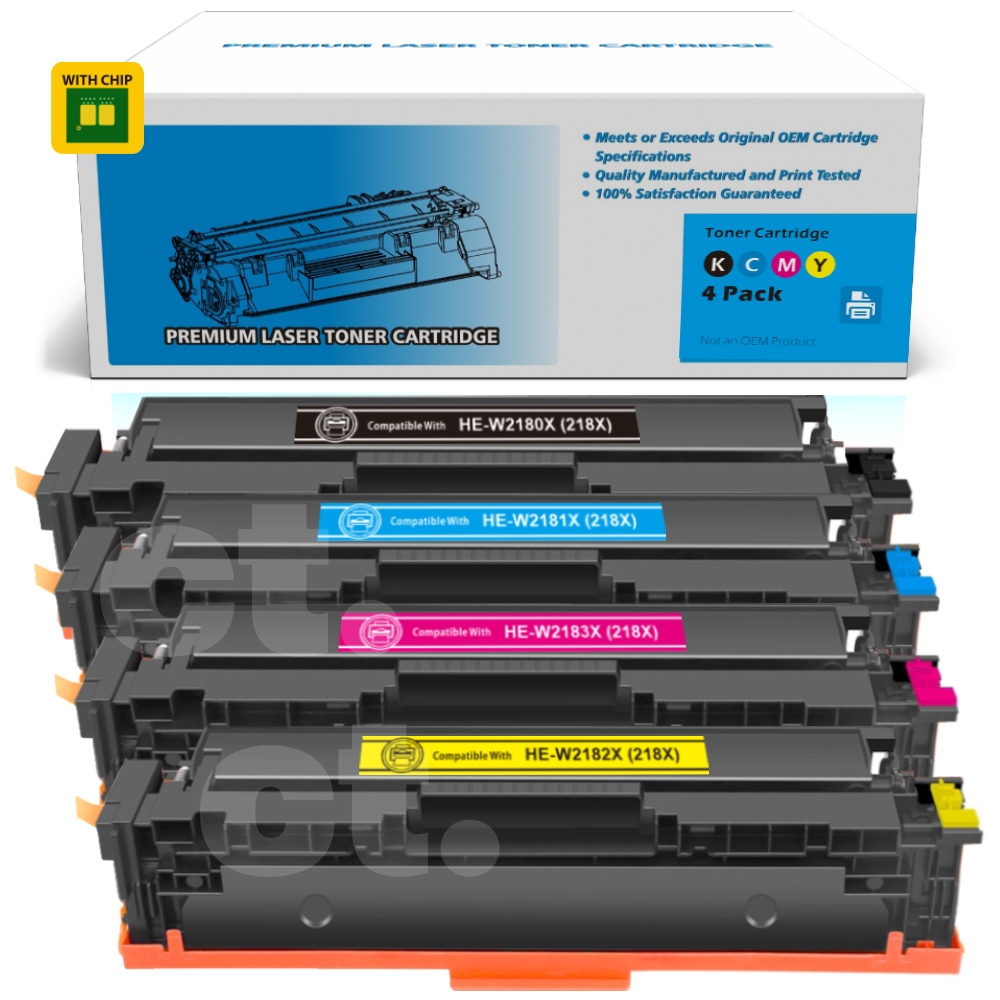 [With Chip] HP W2180X/1/2/3X 218X Compatible BK/C/M/Y High Yield Toner Cartridge - 4 Pack