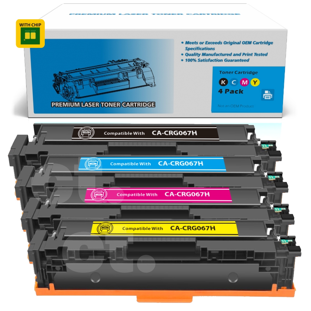 [With Chip] Canon CRG067H CRG 067H Compatible BK/C/M/Y High Yield Toner Cartridge - 4 Pack