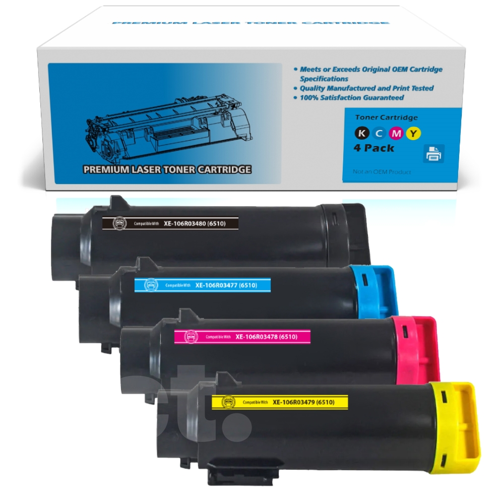 Xerox 106R03480 106R03477 106R03478 106R03479 (6510/6515) Combo Compatible BK/C/M/Y High Yield Toner Cartridge -4 Pack