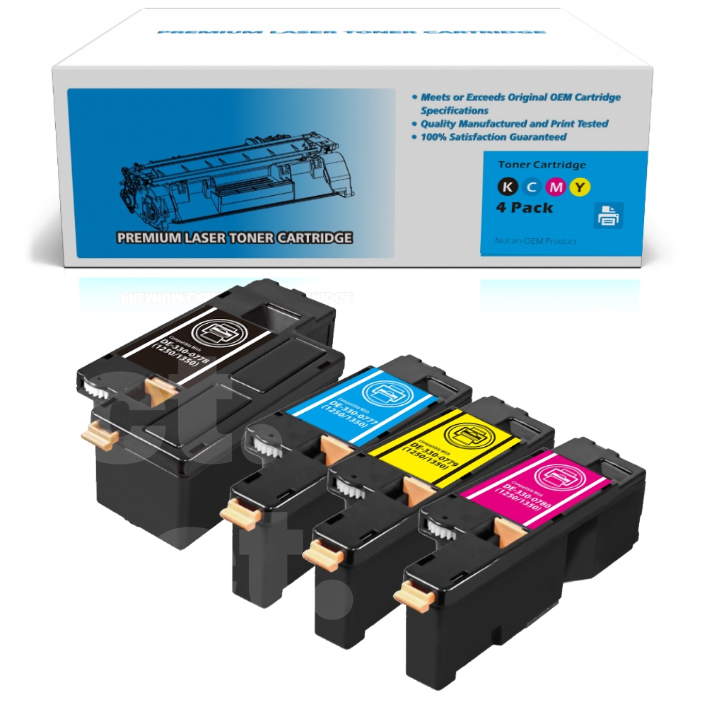 Dell 331-0777 331-0778 331-0779 331-0780 (DE1250/1350) Combo Compatible BK/C/M/Y Standard Yield Toner Cartridge - 4 Pack