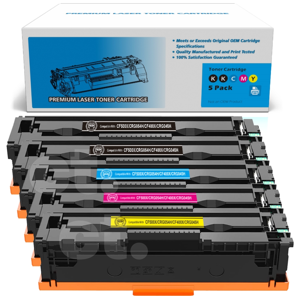 HP CF500X 202X Canon CRG054H CF400X 201X Canon CRG045H Compatible BK/C/M/Y High Yield Toner Cartridge - 5 Pack