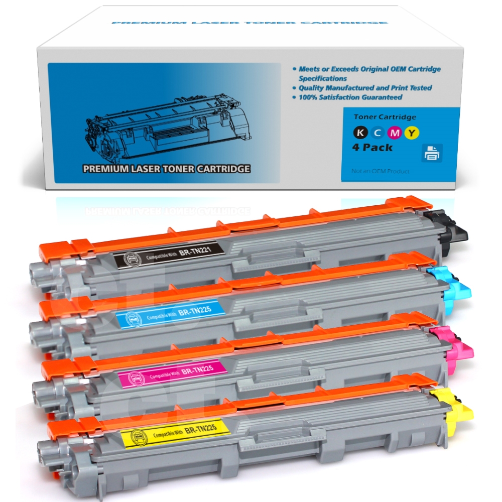 Brother TN-221 TN-225 Combo Compatible BK/C/M/Y High Yield Toner Cartridge -4 Pack