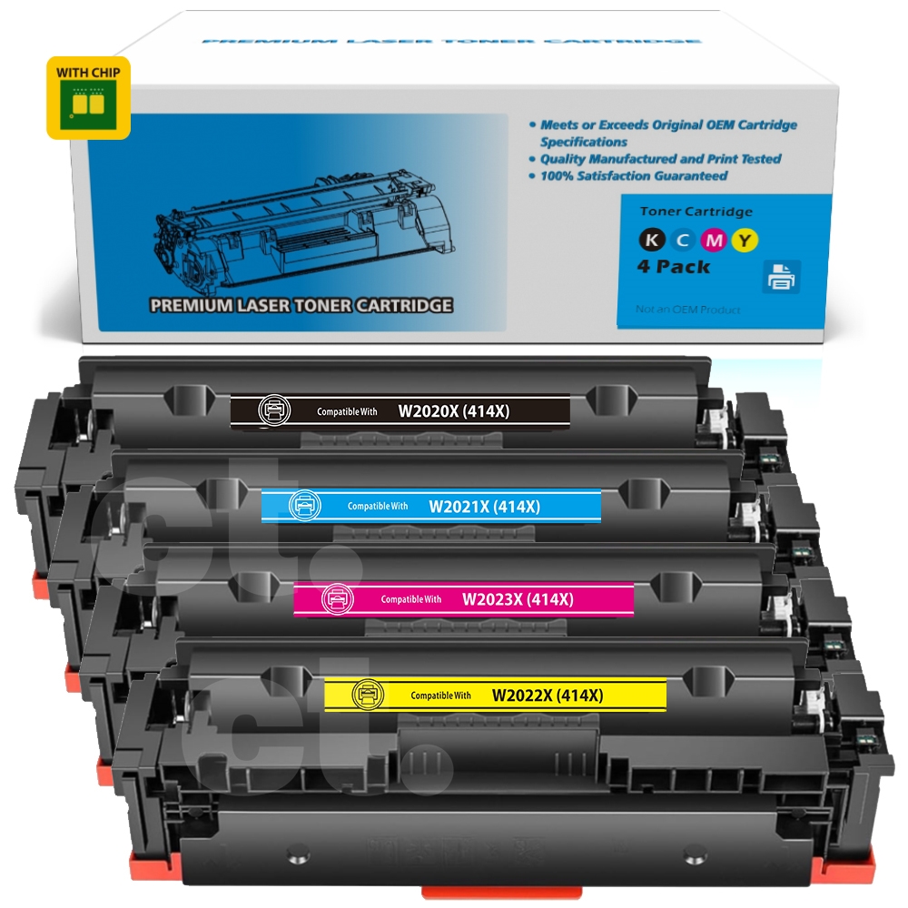 [With Chip] HP W2020X/1/2/3X 414X Compatible BK/C/M/Y High Yield Toner Cartridge - 4 Pack