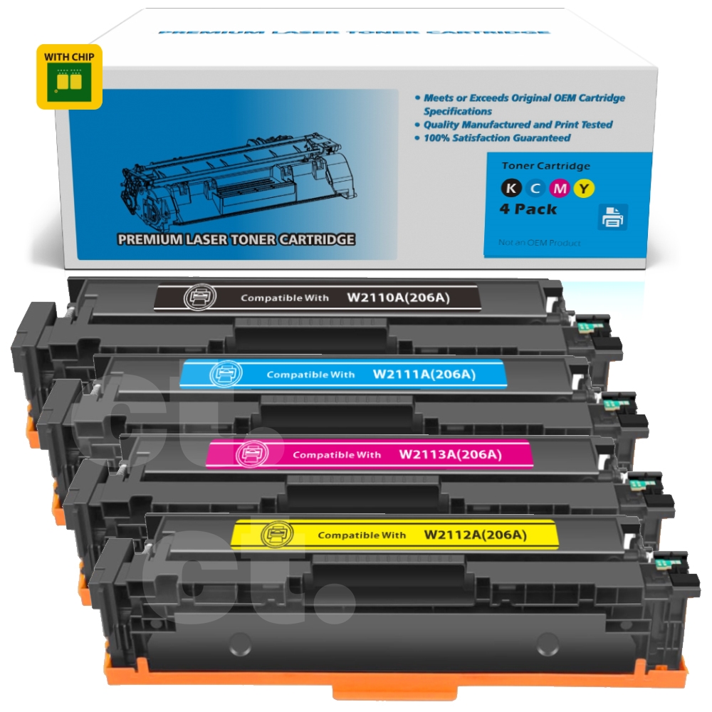 [With Chip] HP W2110A/1/2/3A 206A Compatible BK/C/M/Y Standard Yield Toner Cartridge - 4 Pack