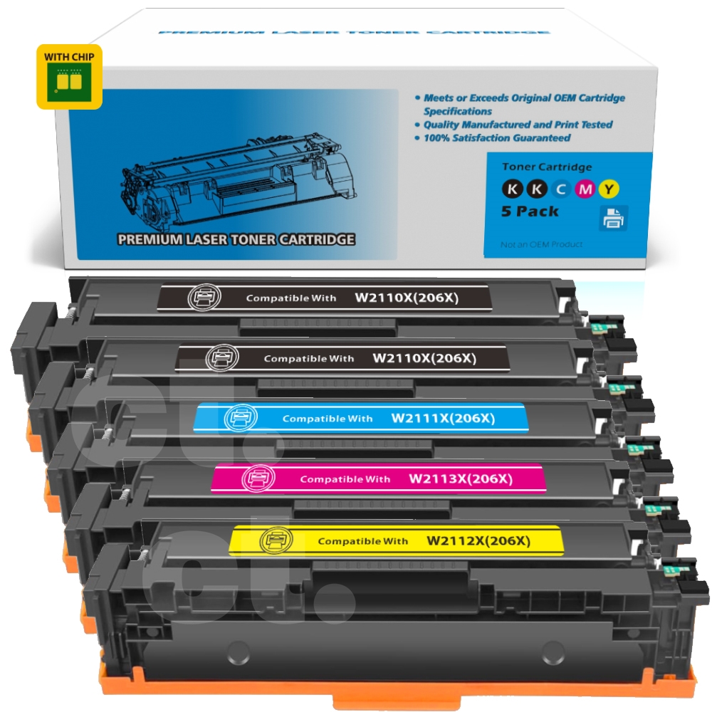 [With Chip] HP W2110X/1/2/3X 206X Compatible B/B/C/M/Y High Yield Toner Cartridge - 5 Pack