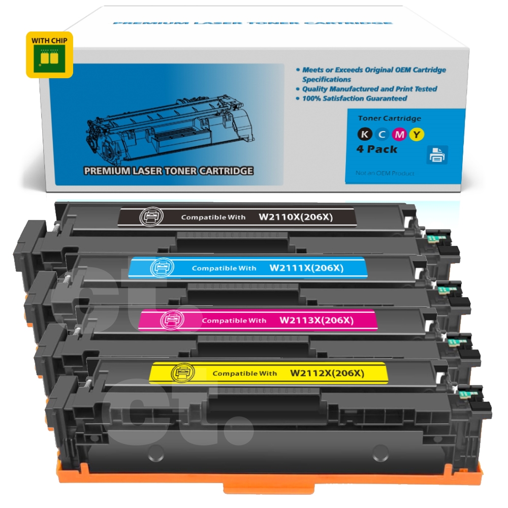 [With Chip] HP W2110X/1/2/3X 206X Compatible BK/C/M/Y High Yield Toner Cartridge - 4 Pack