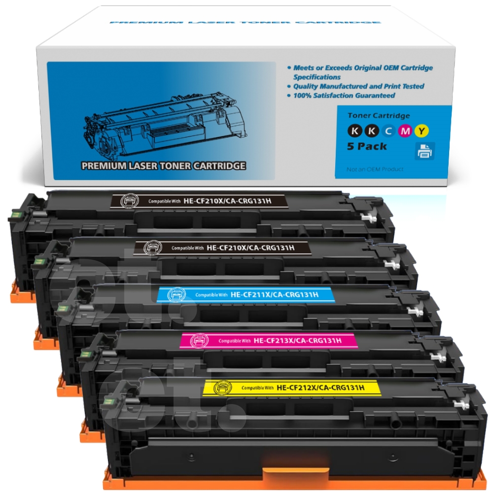 HP CF210X 1/2/3A 131A 131X CRG131H Combo Compatible B/B/C/M/Y Toner Cartridge High Yield  - 5 Pack