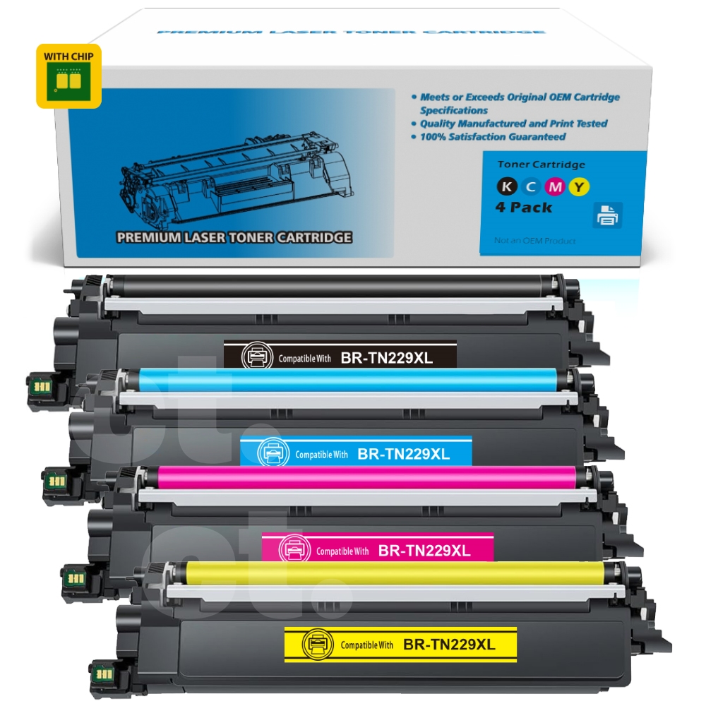 [With Chip] Brother TN229XL TN-229XL Combo Compatible BK/C/M/Y Toner Cartridge High Yield  - 4 Pack