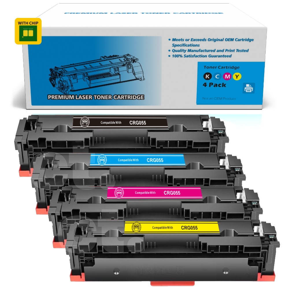 [With Chip] Canon CRG055 CRG 055 Compatible BK/C/M/Y Standard Yield Toner Cartridge - 4 Pack