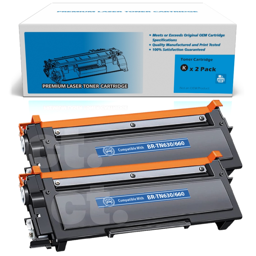 Brother TN-660 TN660 TN630 Compatible Black High Yield Toner Cartridge -2 Pack