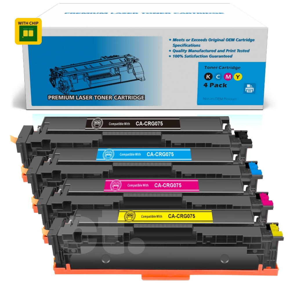 [With Chip] Canon CRG075 CRG 075 Compatible BK/C/M/Y Standard Yield Toner Cartridge - 4 Pack