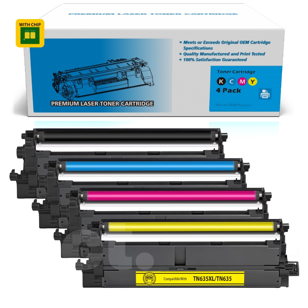 [With Chip] Brother TN635XL TN-635XL TN635 TN-635 Combo Compatible BK/C/M/Y High Yield Toner Cartridge  - 4 Pack