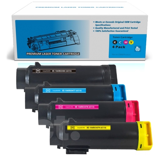 [162250519999] Xerox 106R03480 106R03477 106R03478 106R03479 (6510/6515) Combo Compatible BK/C/M/Y High Yield Toner Cartridge -4 Pack