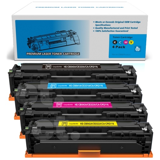 [162140515995] HP CB540A CE320A 1/2/3A Canon CRG116 Combo Compatible BK/C/M/Y Standard Yield Toner Cartridge -4 Pack