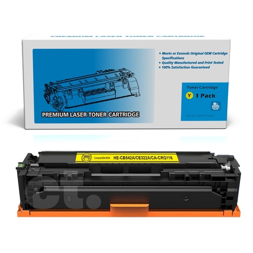 [162140411198] HP CB542A CE322A Canon CRG116 Compatible Yellow Standard Yield Toner Cartridge -1 Pack