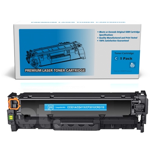 [162140211248] HP CC531A CE411A CF381A Canon CRG118 Compatible Cyan Standard Yield Toner Cartridge -1 Pack