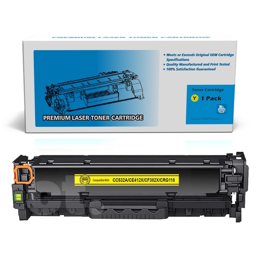 [162140411259] HP CC532A CE412A CF382A Canon CRG118 Compatible Yellow Standard Yield Toner Cartridge -1 Pack