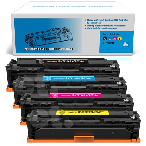 [162140516008] HP CF210X 1/2/3A 131A 131X Canon CRG131 Combo Compatible BK/C/M/Y Standard Yield Toner Cartridge -4 Pack