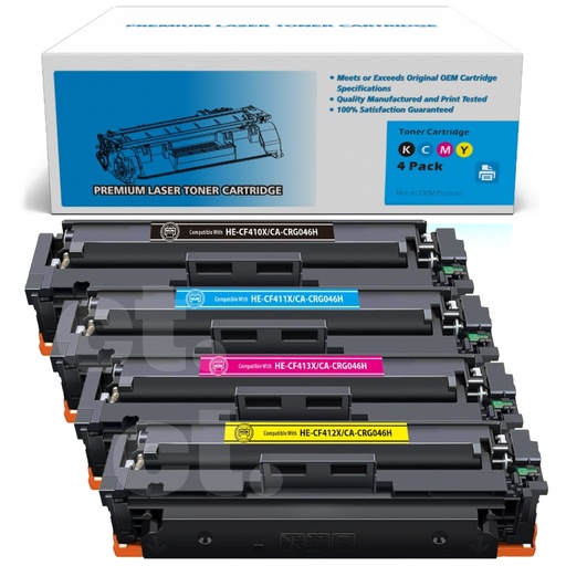 [162140520166] HP CF410X 1/2/3X 410X Canon CRG046H Combo Compatible BK/C/M/Y High Yield Toner Cartridge - 4 Pack
