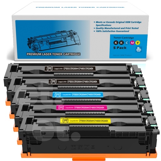 [162140524096] HP CF500X 202X Canon CRG054H CF400X 201X Canon CRG045H Compatible BK/C/M/Y High Yield Toner Cartridge - 5 Pack