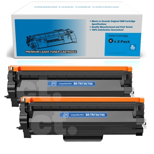 [162100120016] Brother TN-760 TN760 Compatible Black High Yield Toner Cartridge - 2 Pack