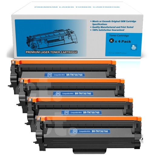 [162100120177] Brother TN-760 TN760 Combo Compatible Black High Yield Toner Cartridge - 4 Pack