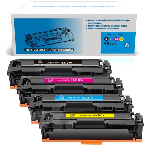 [162140524331] HP CF510A 1/2/3A 204A Combo Compatible BK/C/M/Y Toner Cartridge Standard Yield  - 4 Pack