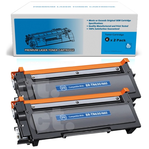 [162100124670] Brother TN-660 TN660 TN630 Compatible Black High Yield Toner Cartridge -2 Pack