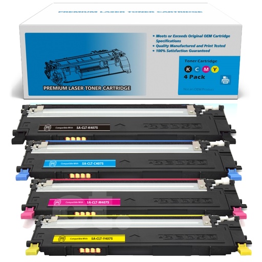 [162220526606] Samsung CLT-407S CLT407S Combo Compatible BK/C/M/Y Toner Cartridge Standard Yield  - 4 Pack