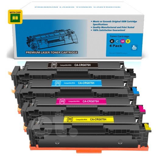[162110526938] [With Chip] Canon CRG075H CRG 075H Compatible BK/C/M/Y High Yield Toner Cartridge - 4 Pack