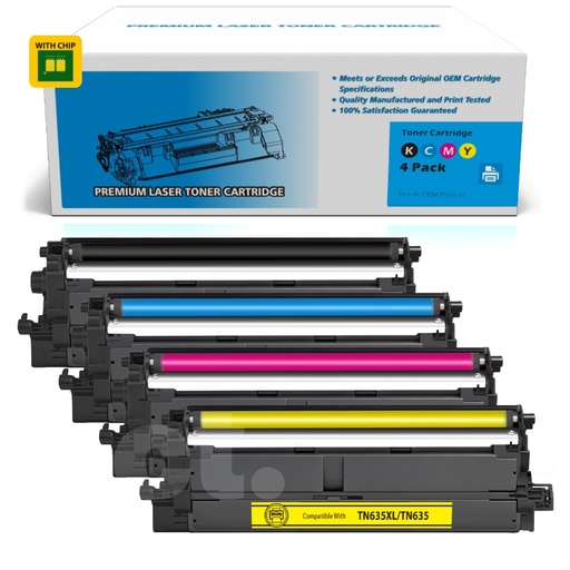 [162100526757] [With Chip] Brother TN635XL TN-635XL TN635 TN-635 Combo Compatible BK/C/M/Y High Yield Toner Cartridge  - 4 Pack
